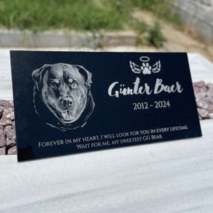 Personalized Engraved Photo Pet Memorial Stone: Dog Grave Marker
