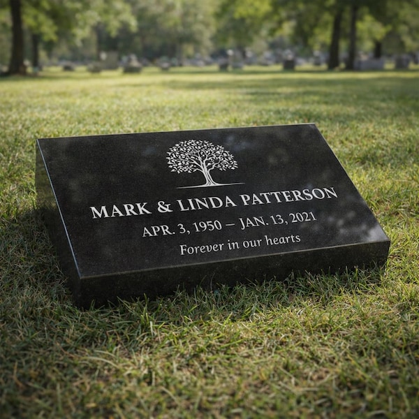 Individuell gravierte Gedenkplakette aus schwarzem Granit – Baum des Lebens