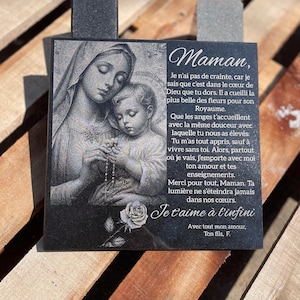 Virgin Mary Engraved Granite Memorial Stone | Grave Marker | Tombstone | Cemetery Headstone | Personalized Photo & Text Plaque