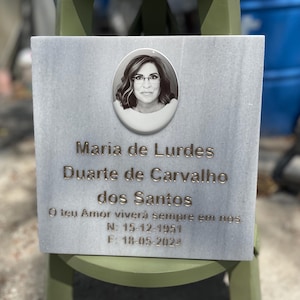 Personalized Photo Memorial Stone: Engraved White Marble Headstone