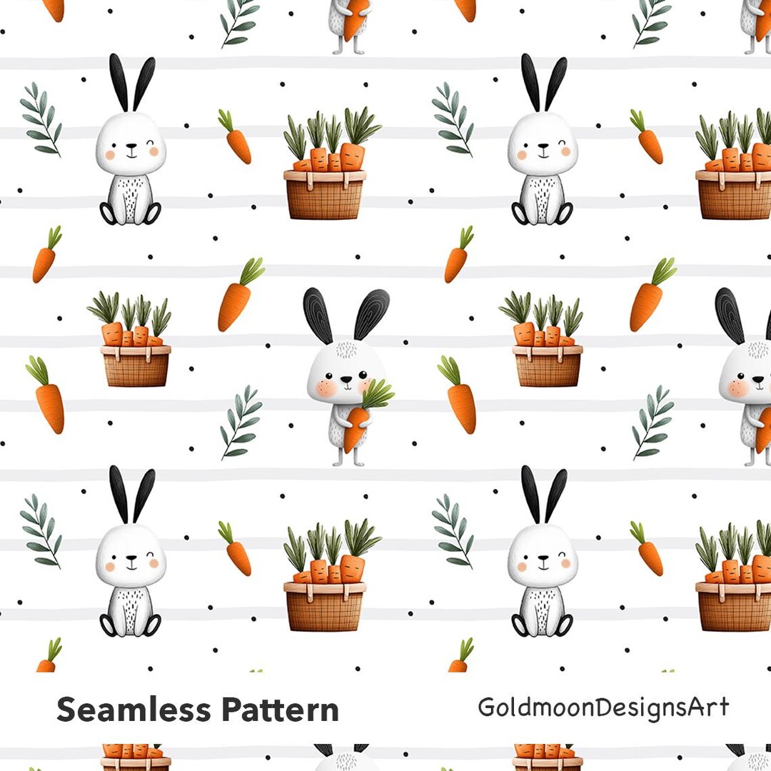 Bunny Seamless Pattern Digital Download, Easter Rabbit Carrot Festive ...