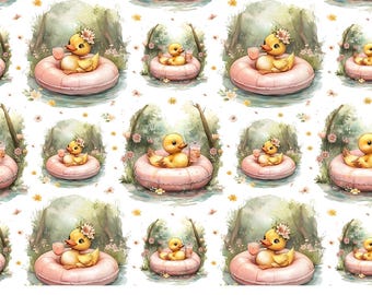 Duckling Seamless Pattern, Summer Lake Design (Digital Download)