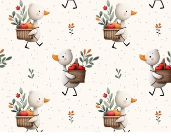 Cute Duck Seamless Pattern, Festive Holiday Background, Printable Paper Design, Farm Nursery Wallpaper, Baby Fabric, Kids Pattern