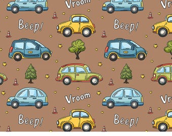 Cute Cars Seamless Pattern Digital Download, Festive Holiday Background, Printable Paper Design, Boys Vehicle Nursery Fabric, Kids Pattern