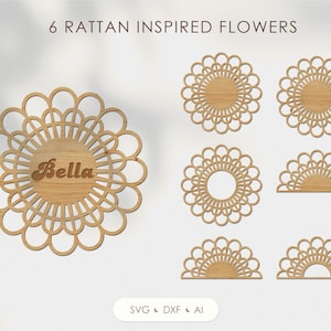 Rattan Blume svg, Boho Neugeborenen Namensschild svg, Baby Ankunft Zeichen, Kinderzimmer Namensschild svg, Neugeborenen Foto Requisite für Glowforge