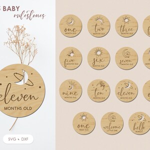 Pietre miliari del mese svg, Baby milestone markers laser cut files, Celestial newborn sign for Glowforge
