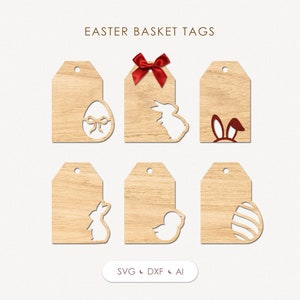 Paasmandje tags SVG, Kids Paasmandje naamplaatjes SVG, Baby eerste Pasen laser SVG, Houten Paasdecoratie
