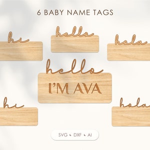 Lot de panneaux svg pour l'arrivée de bébé, prénom pour chambre d'enfant, faire-part de naissance pour nouveau-né, panneau pour bébé hôpital, Bonjour, je m'appelle svg