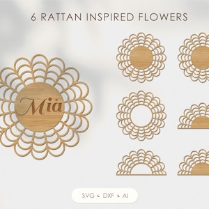Rattan Blume svg, Newborn Namensschild für Glowforge, Willkommensschild svg, Daisy laser cut Datei