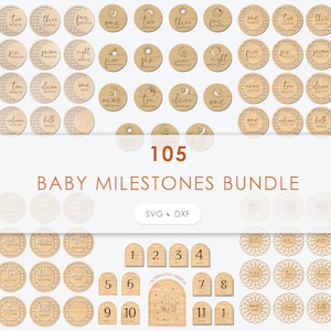 Hitos del bebé svg BUNDLE, Marcadores de hitos de Rattan svg, Archivos láser de hitos mensuales, Hola mundo svg