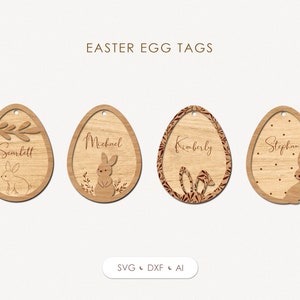 Kids Easter basket naamplaatjes SVG, Baby eerste Pasen, Easter Egg Tag, Wood Easter tag laser SVG