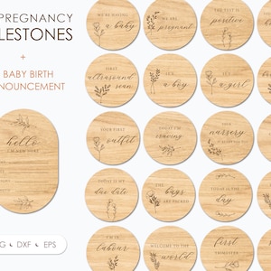 Schwangerschaft Meilenstein svg Discs, Boho Meilenstein Marker Laser cut Dateien, Mama Meilenstein Karten für Glowforge, Baby Geburtsanzeige Schild svg