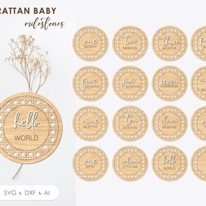 Baby Meilensteinleiste, Rattan Meilensteinleiste, Neugeborenen Schild für Glowforge, monatliche Meilensteinleiste