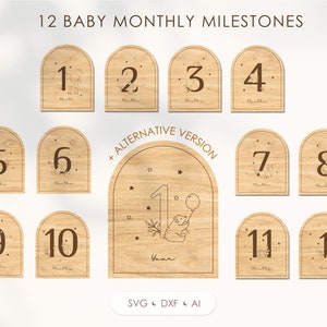 Bébé jalons svg avec des animaux des bois, Marqueurs de jalons mensuels fichiers découpés au laser, signe nouveau-né Boho pour Glowforge