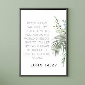 Juan 14:27 La paz os dejo, Versículo bíblico para pared, Impresión minimalista, Impresión cristiana, Letrero de granja, Regalo de bautismo