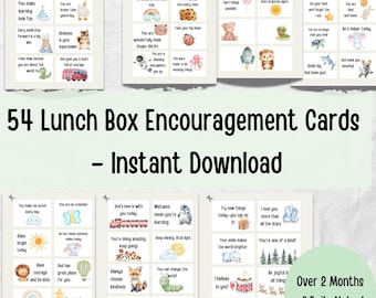 Aquarel lunchbox-opmerkingen voor kinderen: 54 positieve affirmatiekaarten (afdrukbare download)