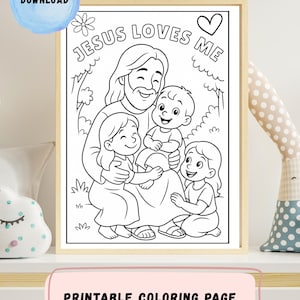 Jesus Loves Me Coloring Page | Christian Printable for Kids | Bible Verse Coloring page