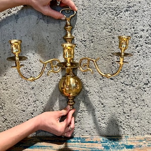 Vintage Brass Wall Sconce: Mid-Century Modern Candleholder