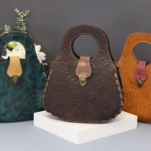 Cartera de cuero hecha a mano, bolso de mano marrón, bolso de mano de cuero mexicano