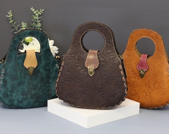 Hand Tooled Leather Top Handle Bag: Mexican Floral Tote