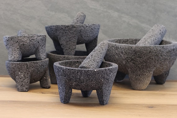 7 Molcajete Mexicano, Handmade Stone Mortar and Pestle Set, Salsa