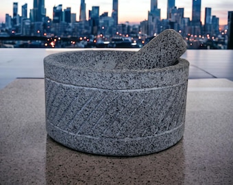 Mortar & Pestle Slants - Lava Stone - 8 Inch - Authentic Mexican Molcajete