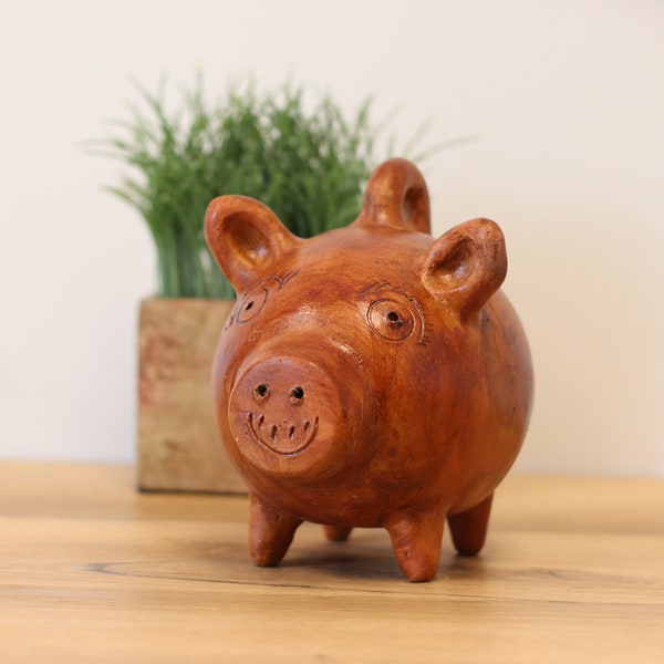Ceramic Piggy Bank, Smash Coin Holder, Clay Toy Bank, Mexican Pottery
