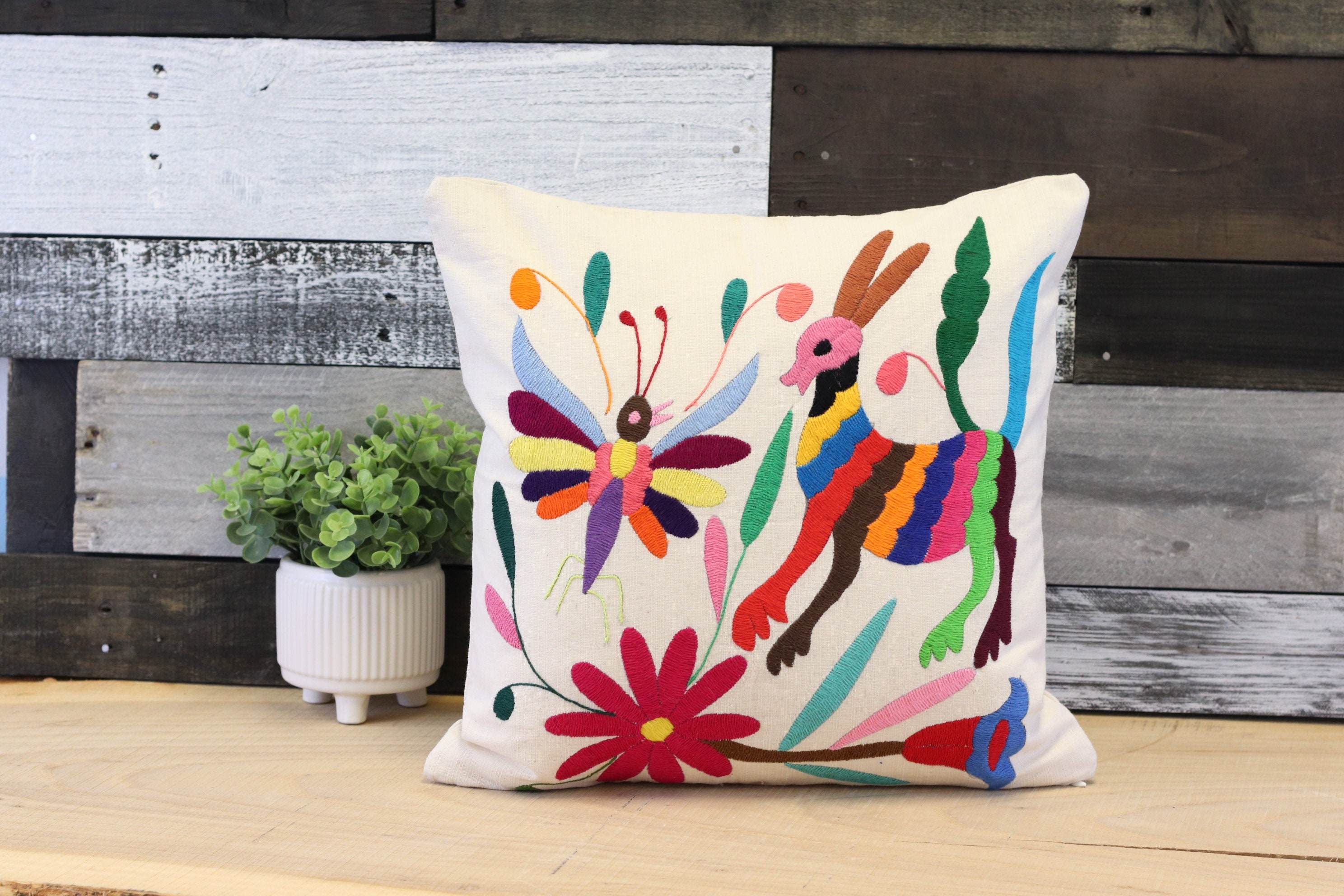 手刺繍のオトミ枕カバー：本物のメキシコテナンゴアート、16