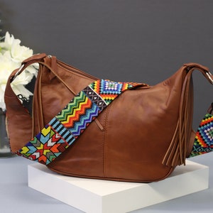 Bolso de mensajero de cuero, bolso de hombro, bolso con correa de cuentas, bolsos de mano de cuero de vaca mexicano