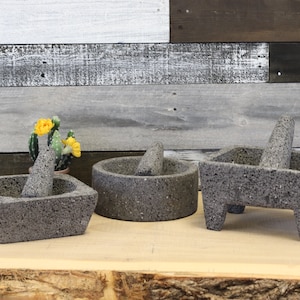 Molcajete de piedra volcánica, 100% auténtico, hecho a mano, mortero y maja