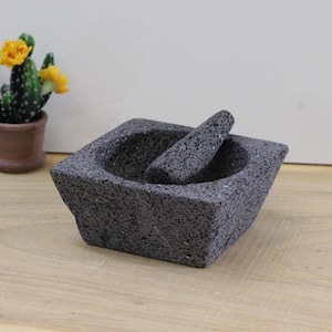 Outer Slant Bowl & Pestle - Lava Stone - 8 Inch - Authentic Mexican Molcajete