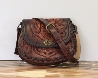 Hand Tooled Leather Messenger Bag, Shoulder Bag Purse with Strap, Mexican Cowhide Leather Tote Bags
