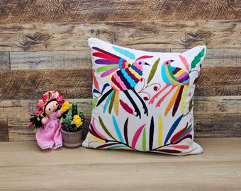 Otomi Tenango Pillow Cover, Authentic Mexican Textile, Hand Embroidered Art