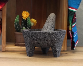 Cultural Bowl & Pestle - Lava Stone - 8 Inch - - Authentic Mexican Molcajete
