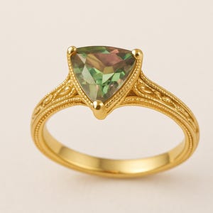 14K Solid Gold Triangle Ring – Custom Design with Gemstone of Your Choice | Emerald, Ruby, Sultanit, Other Gemstones | Turkish Diaspore