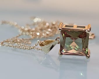 14K Solid Gold Sultanite Pendant: Color Changing Diaspore Necklace , No US Import fees!