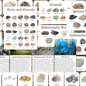 Rocks and Minerals Printables - Rocks and Minerals Identification Cards - Rocks and Minerals Poster and Information Cards - 3 Part Cards