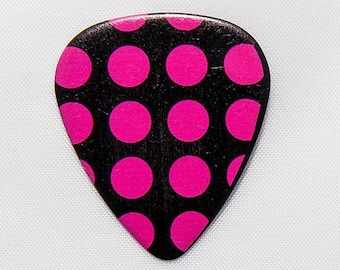 Guitar Pick, Black with Pink Dots Design, 30x26mm Double Sided Celluloid Plastic, Undrilled