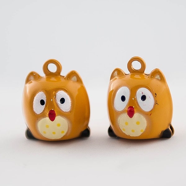 Owl Bell with Clapper, Light Brown/Tan, Metal, 17x17mm, 2 Count