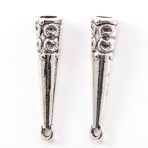 Bolo Tips, Fancy Design, Antiqued Silver Finished Zinc, 30x7mm, 2mm Loop for Adding Accents (Charms, Components, Etc.), 1 pair / 2 count