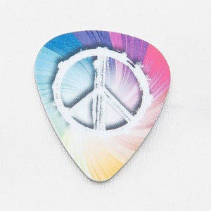 Guitar Pick, Rainbow Swirl Design with Peace Sign, 30x25mm Double Sided Celluloid Plastic, Undrilled, 1 count