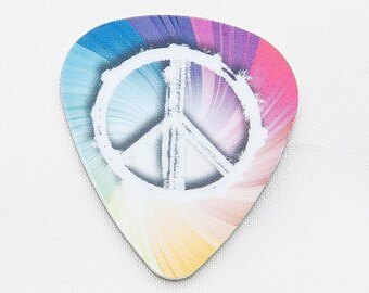 Guitar Pick, Rainbow Swirl Design with Peace Sign, 30x25mm Double Sided Celluloid Plastic, Undrilled