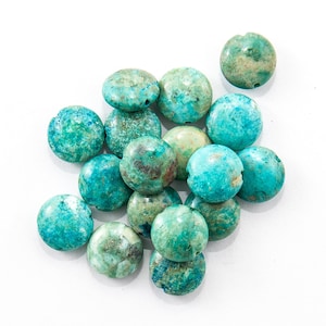 Stabilized Turquoise Beads, 10mm Puffed Flat Round, 7 inch strand / 15 count