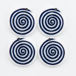 Blue Spiral Round Charms: White Acrylic, 26mm, Retro Earring Drops (4 Count) *LIMITED QUANTITY*