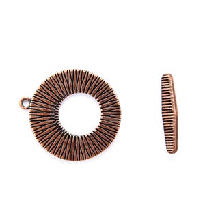 Zapięcie typu toggle: 38 mm, antyczna miedziana, teksturowana, w kształcie promieni słonecznych, duże elementy biżuterii, biżuteria w stylu boho (1 sztuka) *OGRANICZONA ILOŚĆ*