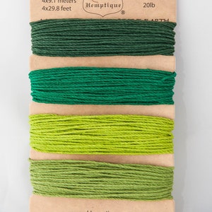 Corda di canapa, 1 mm di spessore, fili da 30 piedi, cartoncino a 4 fili, colori assortiti di tonalità verde, test da 20 libbre, corda per artigianato di qualità premium