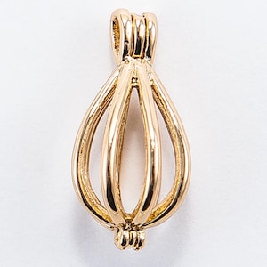 Gold Teardrop Bead Cage Pendant: 15x10mm Brass Locket Charm, Hinged Bead Holder, Jewelry Making Supply, Pearl Cage Drop (1 Count)