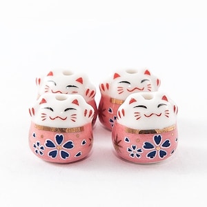 Lucky Cat Porcelain Beads: Large Maneki Neko Ceramic Kawaii Animal Beads with 2mm Hole for Earrings & Jewelry (4 Count) *LIMITED INVENTORY*