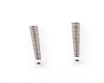 Bolo Tie Tips: Antiqued Silver Cord Ends, 25x6mm, Corrugated Design with 5mm Ball, 25x6mm with 5mm Ball, Jewelry Findings (1 pair / 2 count)