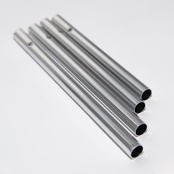 Wind Chime Tubes, Silver Anodized Aluminum, 4-1/2, 5, 5-1/2, & 6 inch Long Hollow Rods, 3/8 inch Wide, 2.5mm Beveled Holes, 4 Piece Set